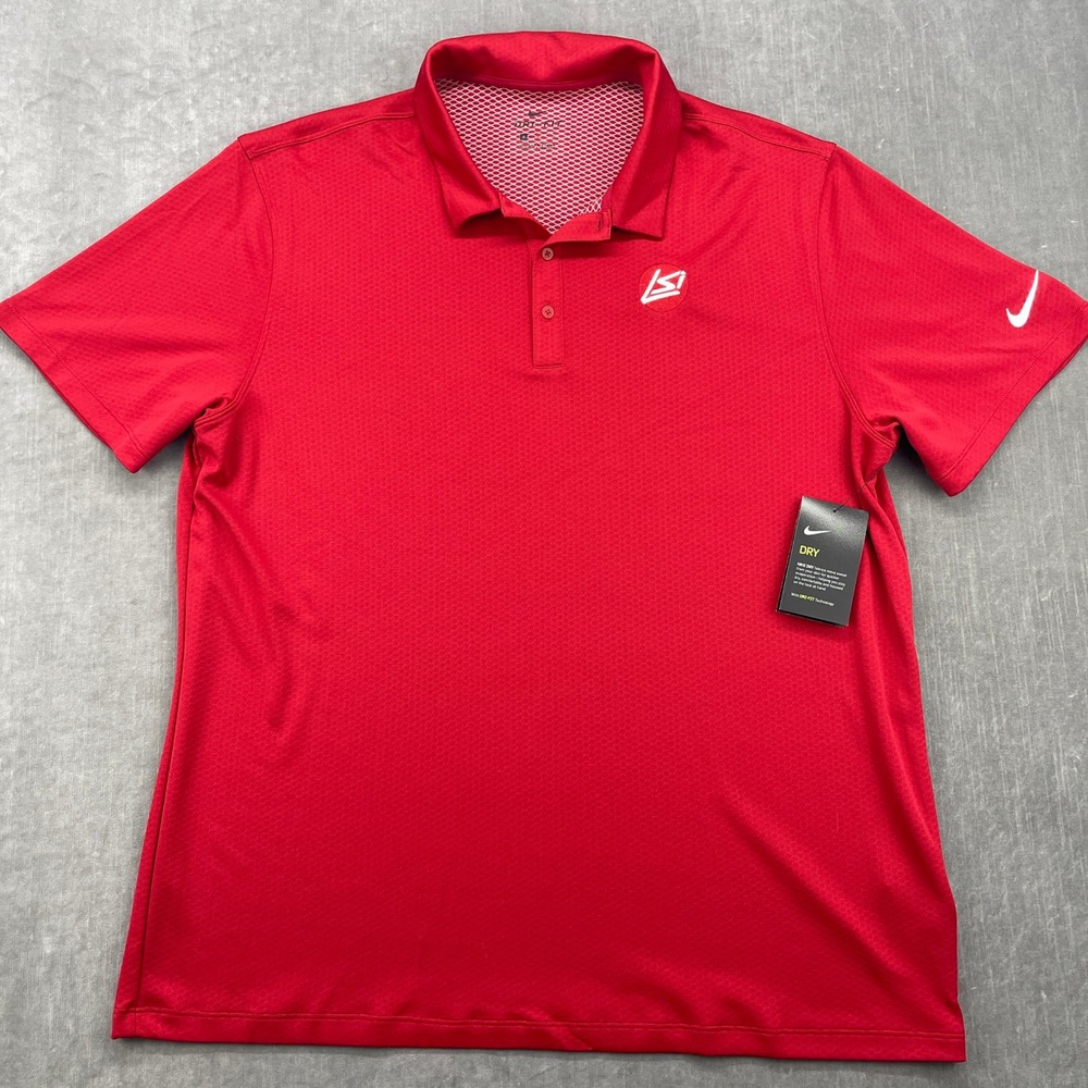 Nike Golf Dri-FIT Mens‎ XL Red Honeycomb Texture Polo Shirt  AH6266-687 NEW